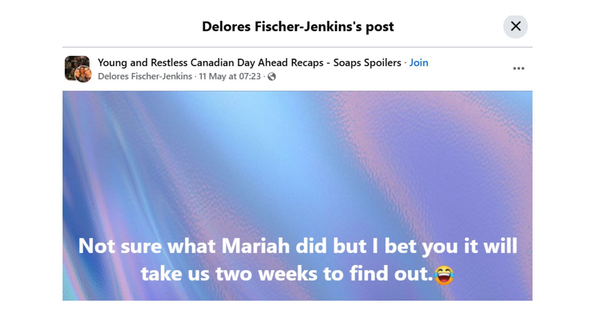 The original post by the fan (Image via Facebook/ @Delores Fischer-Jenkins)